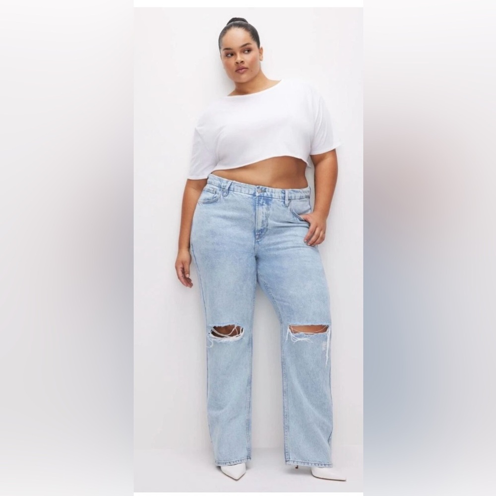 Good American Good 90's Straight Leg Distressed Jeans Blue Womens Size 20